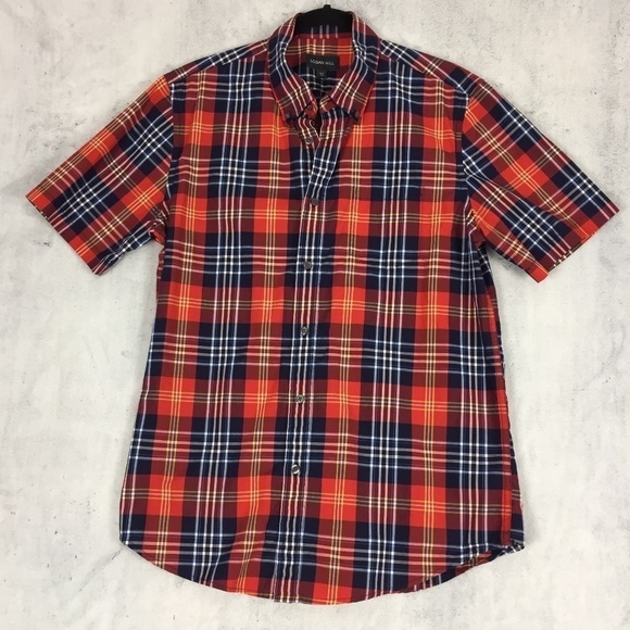 Logan Hill Button Down Plaid Shirt Medium 100% Cotton Short Sleeve - Picture 1 of 12
